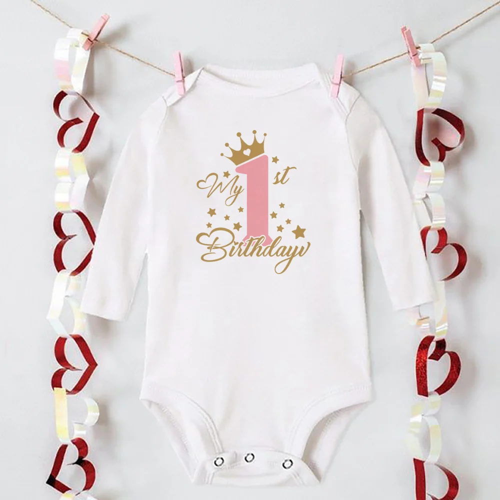 My 1st Birthday Newborn Bodysuit Infant Baby Clothes Toddler Jumpsuits Boys Girls Birthday Party Long Sleeve Outfits Romper Gift 4