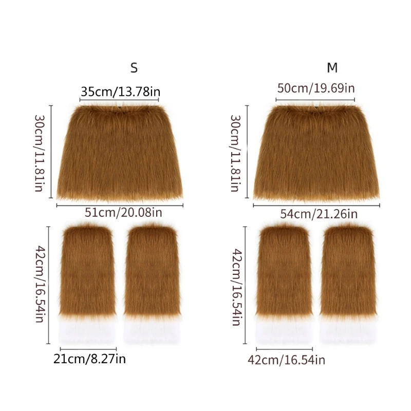 Faux Furs Leg Warmers Boot Cuff Cover and Bodycon Mini Skirt for Halloween Party Cosplay Costumes Gifts 2 Pieces/Set