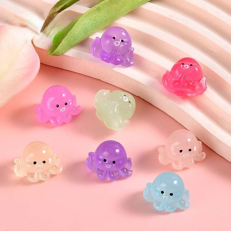 30pcs Kawaii 빛나는 다채로운 문어 미니 문어 수지 동물 홈 장식 요정 정원 DIY 인형 집 장식 액세서리