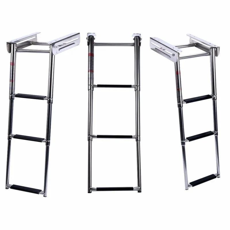 New Under Platform 3-Step Boat Boarding Ladder Stainless Steel Telescoping Swimming Pool Ladder boat accessories marine marine stainless steel telescoping 2 step ladder upper swim platform boat yacht