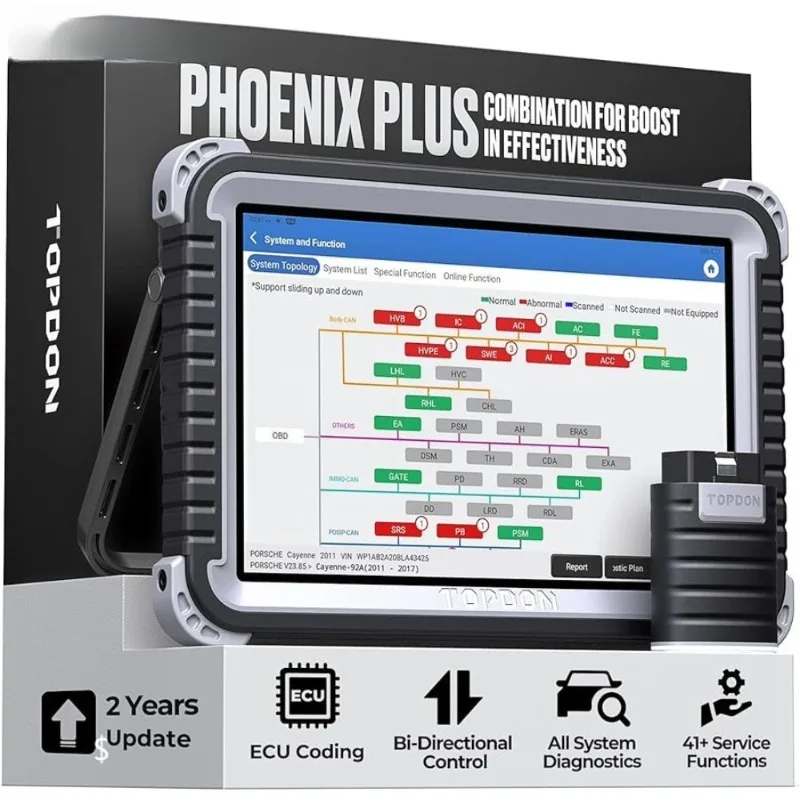 

TOPDON Phoenix Plus ECU Coding Scan Tool, Topology Bidirectional Diagnostic Scanner, Key Programming IMMO, OEM Full System