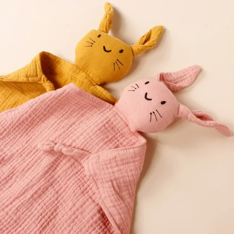3pcs Set Cotton Muslin Baby Bib Stuffed Rabbit Doll Newborn Appease Towel Security Blanket Baby Sleeping Cuddling Towel Teether