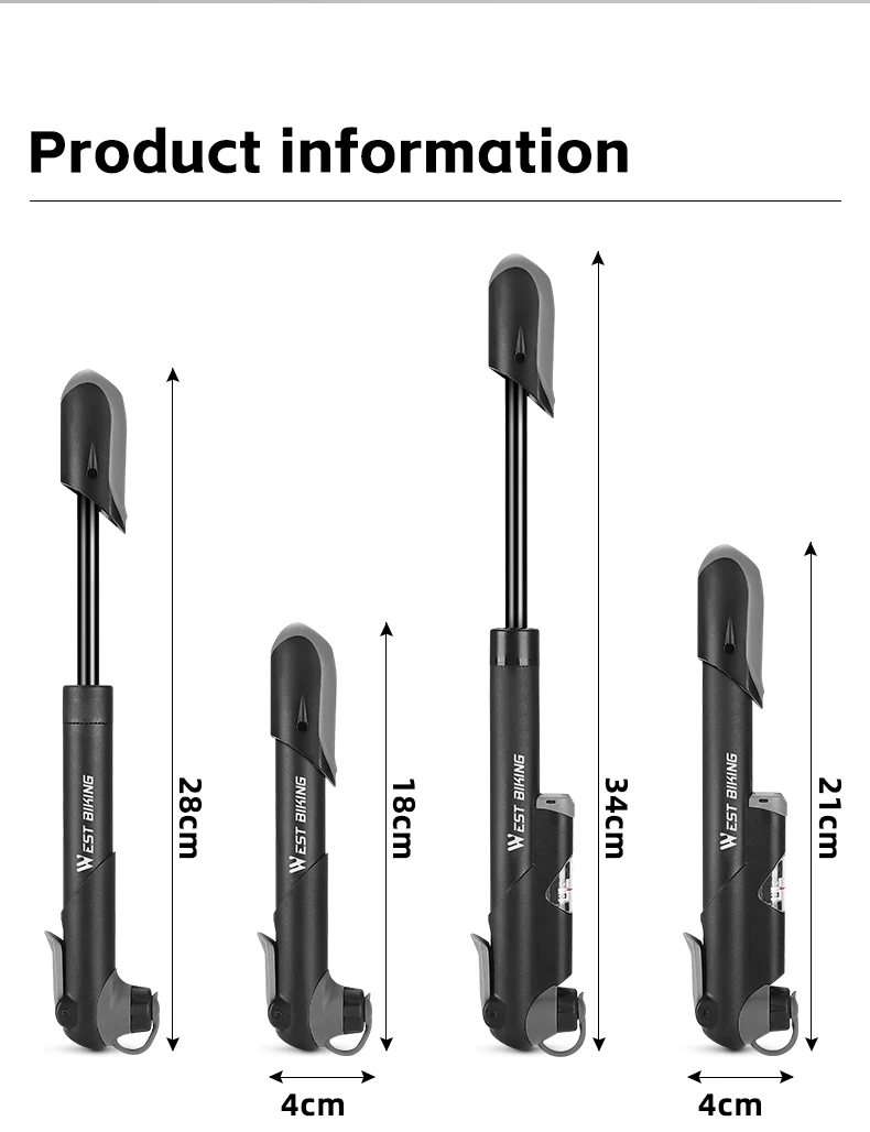WEST BIKING Tragbare Hochdruck-Handfahrradpumpe 100PSI Druckmesser Presta Schrader Ventil Rahmenhalterung für MTB Rennrad – Detail 2