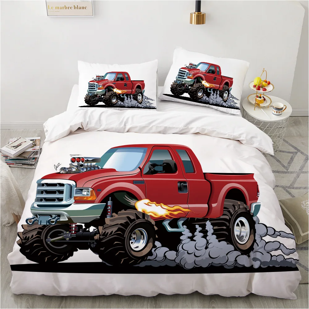 Boys Cartoon Car Bedding Set Full Construction Vehicles Comforter Cover for Kids Children Cartoon Machinery Truck Duvet Cover