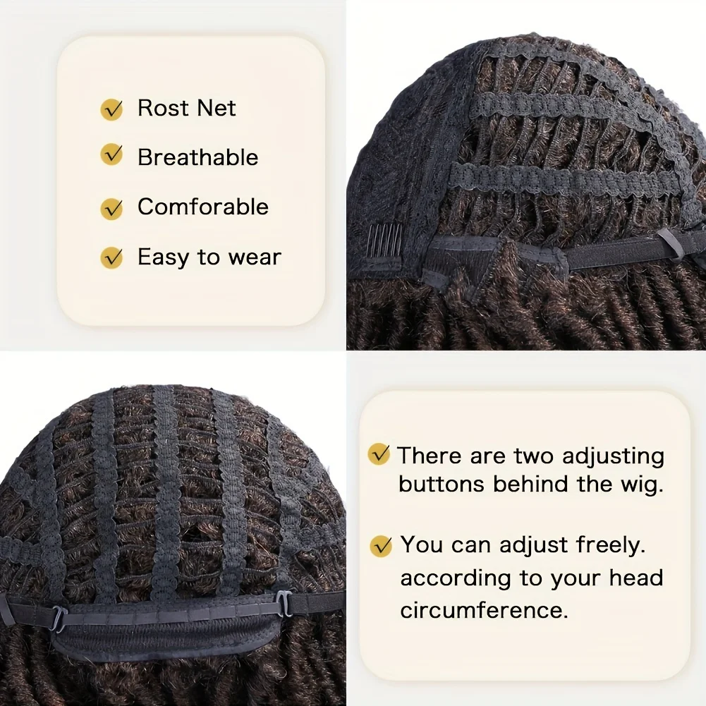 Short Dreadlock Wig Crochet Twist Curly Dreadlocks Hair Ombre Brown Black Burg Color Synthetic Wigs For Women And Men Cosplay Pa