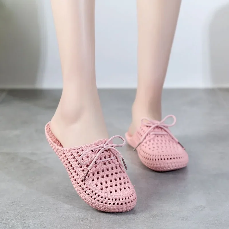 

2022 Summer wear fashion Korean lace slippers hole shoes cool and breathable HAO-012-NK