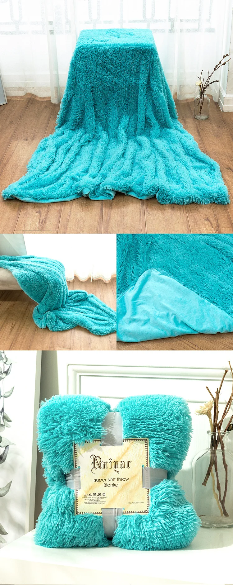Description Picture 4 of item1 Pcs Plush Blanket Soft Fur Faux with Fluffy Throw Blanket Bed Sofa Long Shaggy Winter Warm Bedding Sheet Soft Blankets