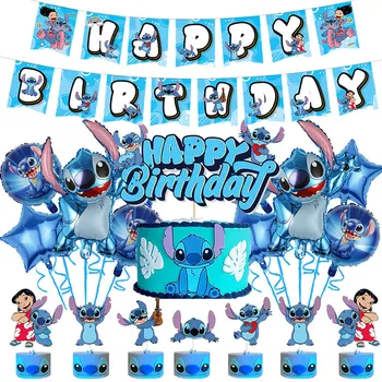 Disney Lilo and Stitch Birthday Decoration Set Blue Stitch Theme Tableware Plates Napkins Straw Balloons for Kids Party Supplies