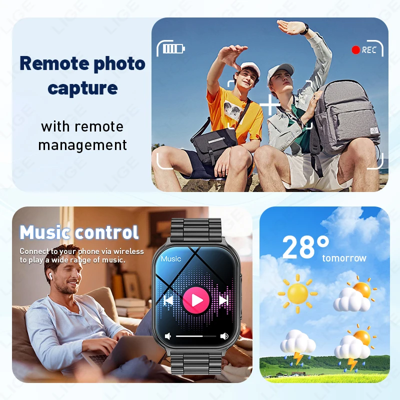 Neue LIGE 700mAh Smartwatch mit 1,83'' HD-Großbildschirm, Sprachassistent, mehreren Sportmodi und wasserdichter Ausstattung._voghion.com