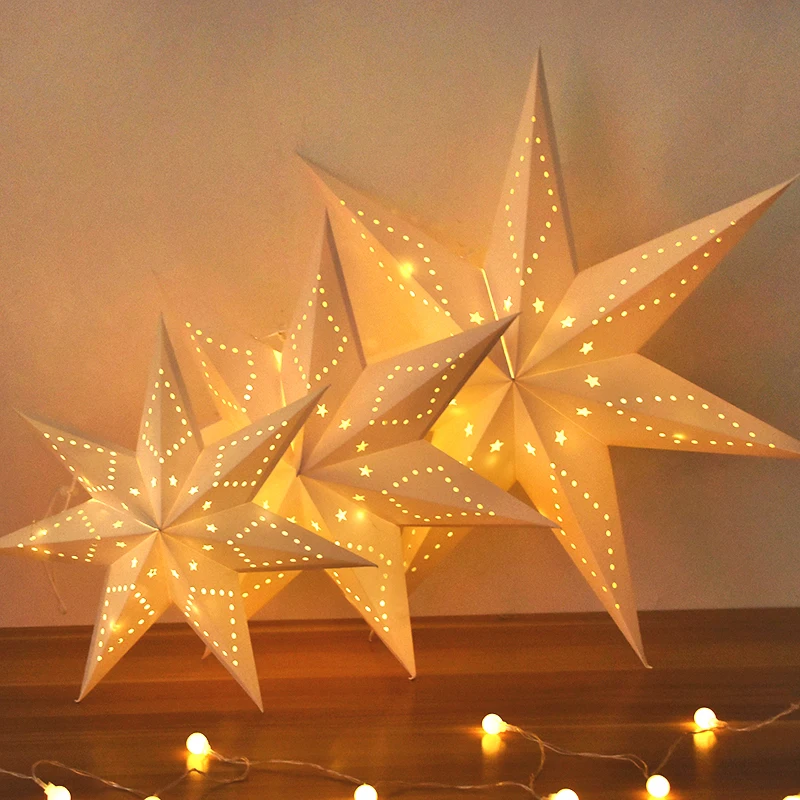30-60cm Eid Mubarak Hollow Out Paper Star Hanging Pendant Window Grille Home Bedroom Night Light Islam Muslim Party Decoration