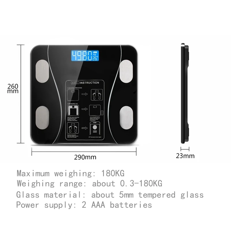 Bilancia pesapersone digitale wireless Fat Smart per il bagno, analizzatore di composizione corporea con app per smartphone, Bluetooth e ricarica USB._voghion.com