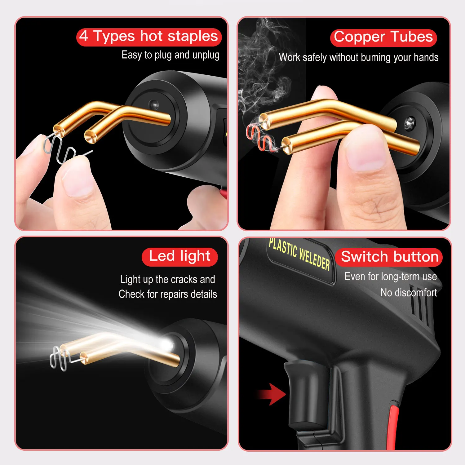200W Hot Welding Machine Repair Auto Body Bumper Plastic crack Tool Kit With Welding Nail 2 in 1 Plastic Welder Gun 5