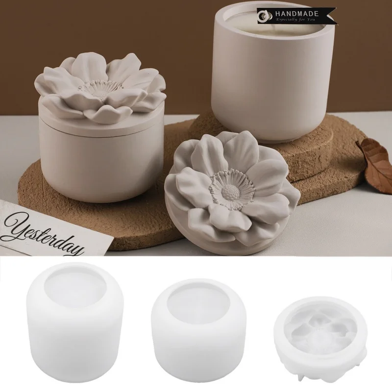 Flower Storage Jar Silicone Mold DIY Round Candle Cup Plaster Concrete Resin Molds Home Decor Crafts Jewelry Storage Box Making