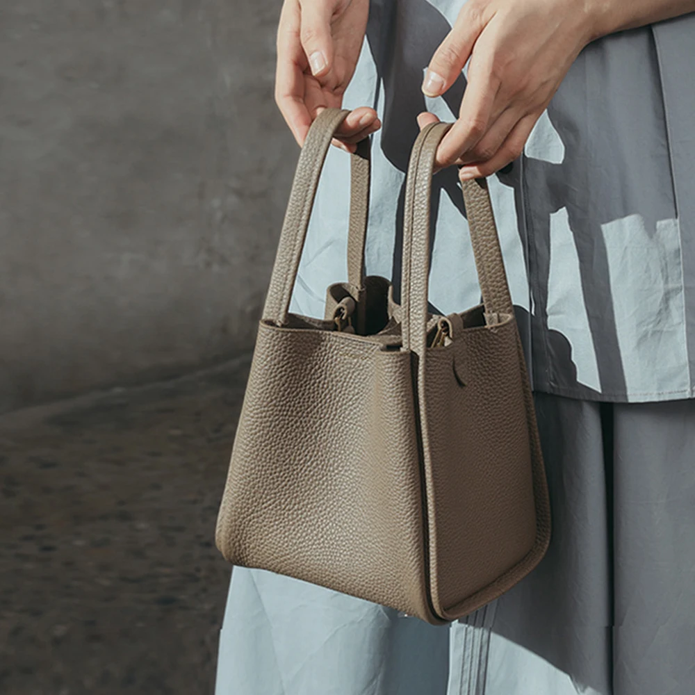 

Casual Lichee Pattern Bucket Bag Luxury Designer Women's Handbags High Quality Soft Shoulder Crossbody Bags for Women Tote Lady