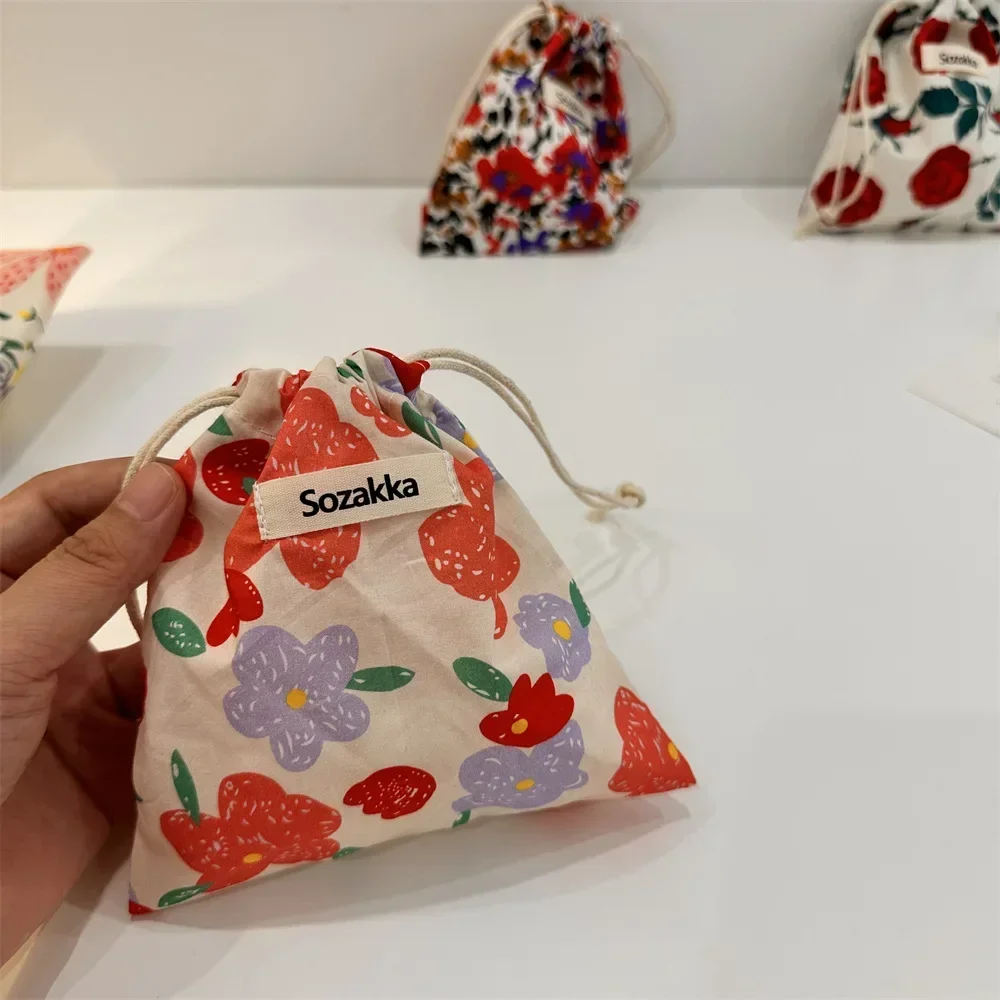 

TOUB030 Cotton Fabric Floral Small Drawstring Bags Lipstick Toiletry Makeup Organizer Coin Pocket Bags Purse Keys