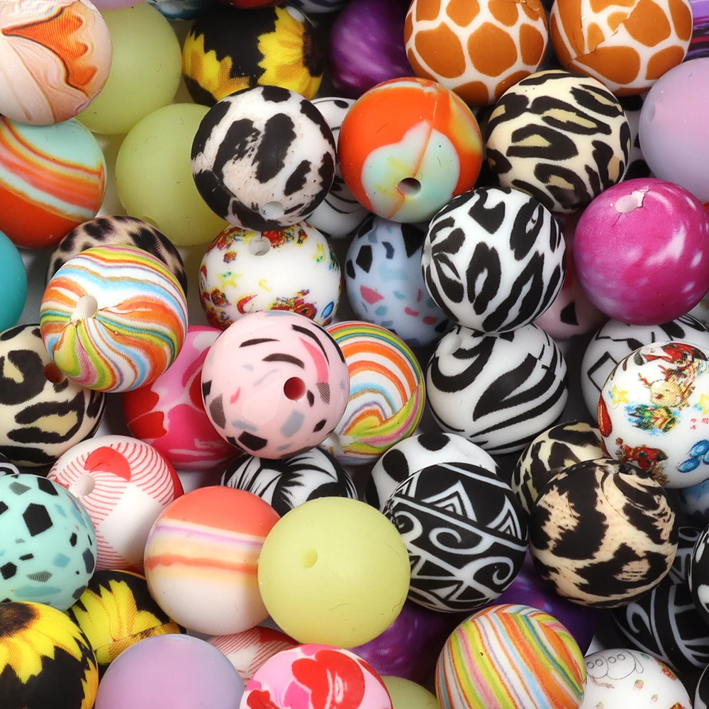 Perles Rondes En Silicone à Imprimé Léopard, Motif Tournesol