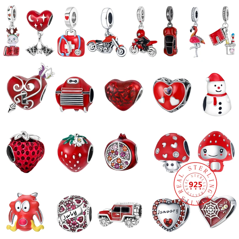 

Newest 925 Sterling Silver Red Strawberry Pomegranate Love Beads Pendants Fit Pandora Original Charms Bracelet DIY Women Jewelry