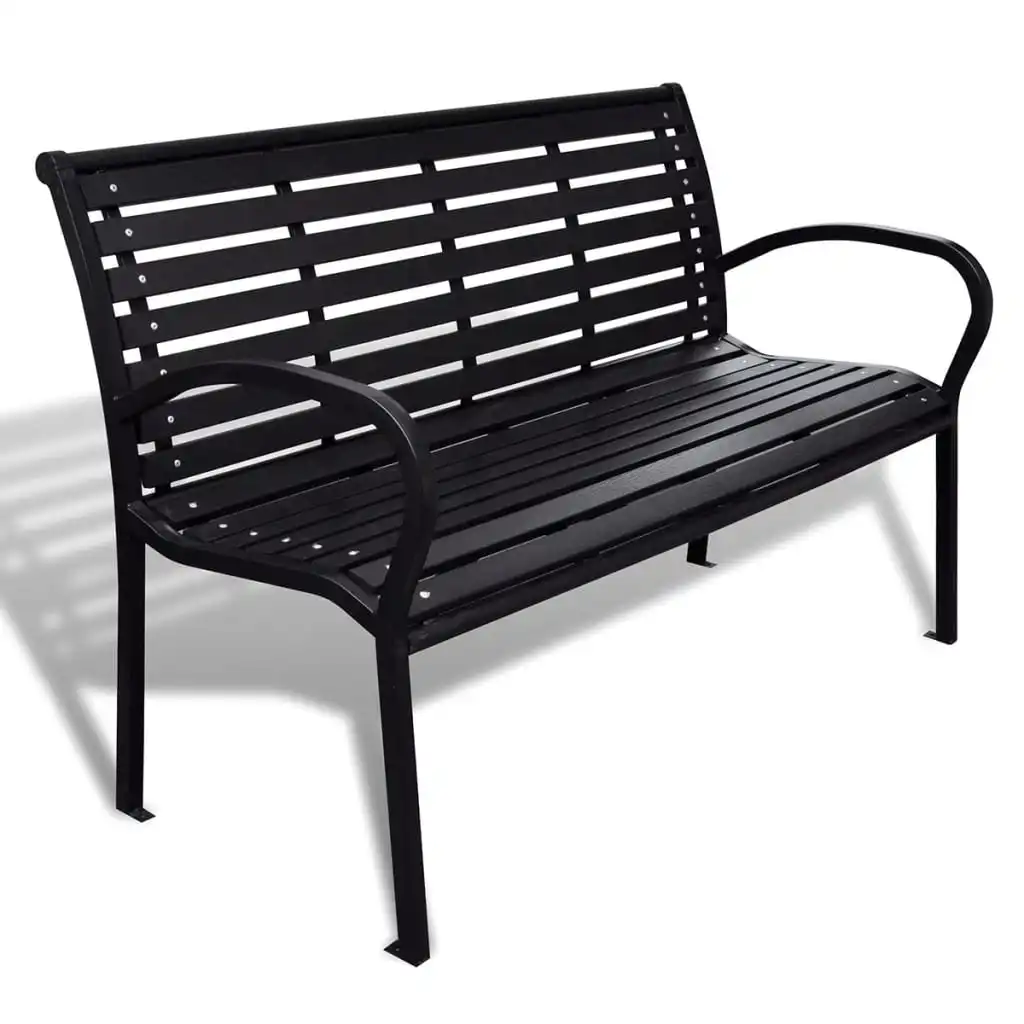 Patio Outdoor Bench Deck Outside Porch Furniture Balcony Lounge Home Decor 49.2” Steel and WPC Black