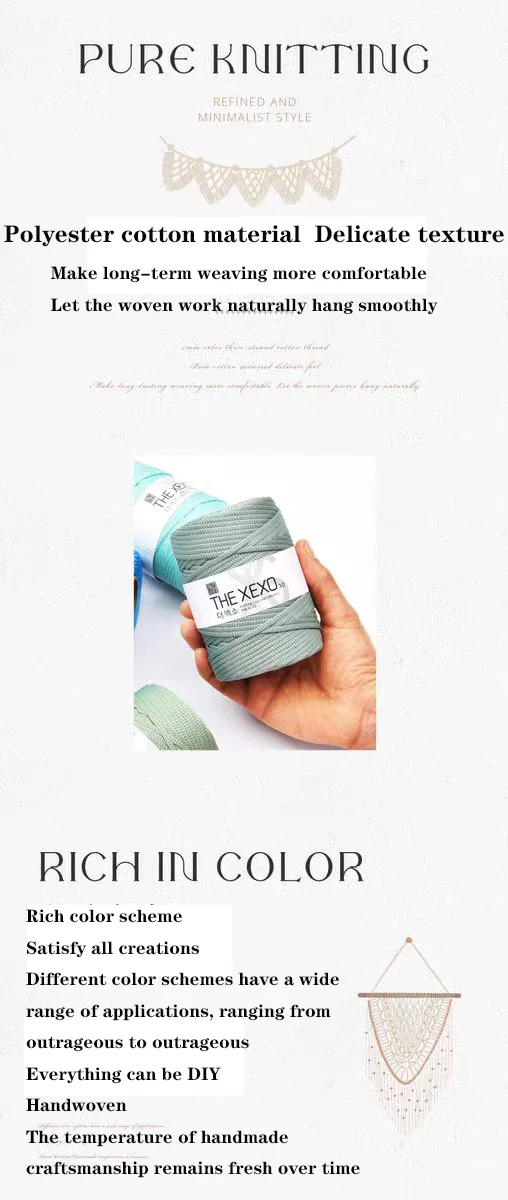 Description Picture 3 of itemLuckkcords 3mm Thread Matte Polyester Knitted Crochet Yarn Handmade DIY Macrame Cord Woven Bag Hook Rope 90m/150g/roll