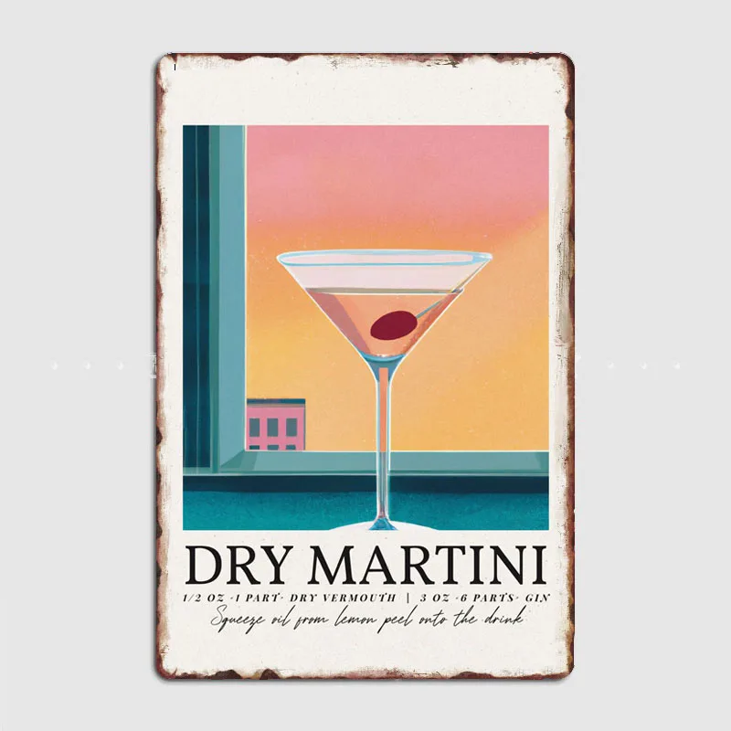 Dry Martini Pink Sunset Beer Metal Poster Elf Bar Living Bbq Room Wall Decor Cinema Living Custom Tin Vintage Home Decor