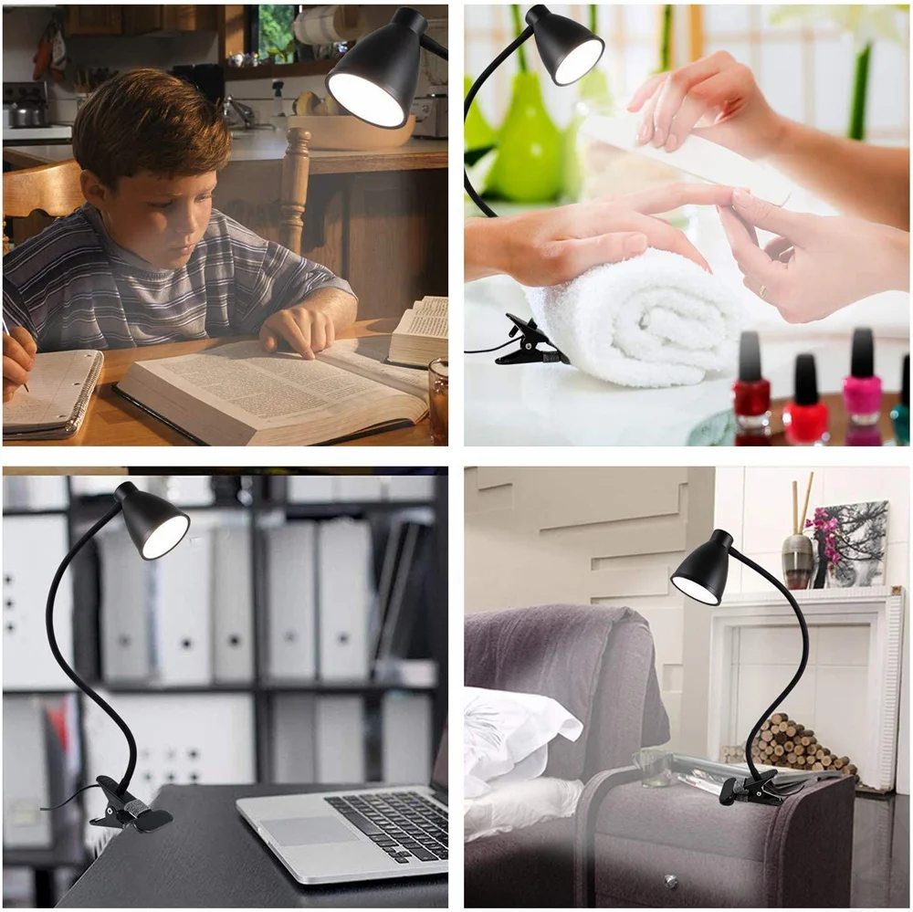 LED Desk Lamp Clip Reading Light Adjustable Brightness Book Light Room Book Lamp Study Read Lamp Flexsible Reading Night Light 6