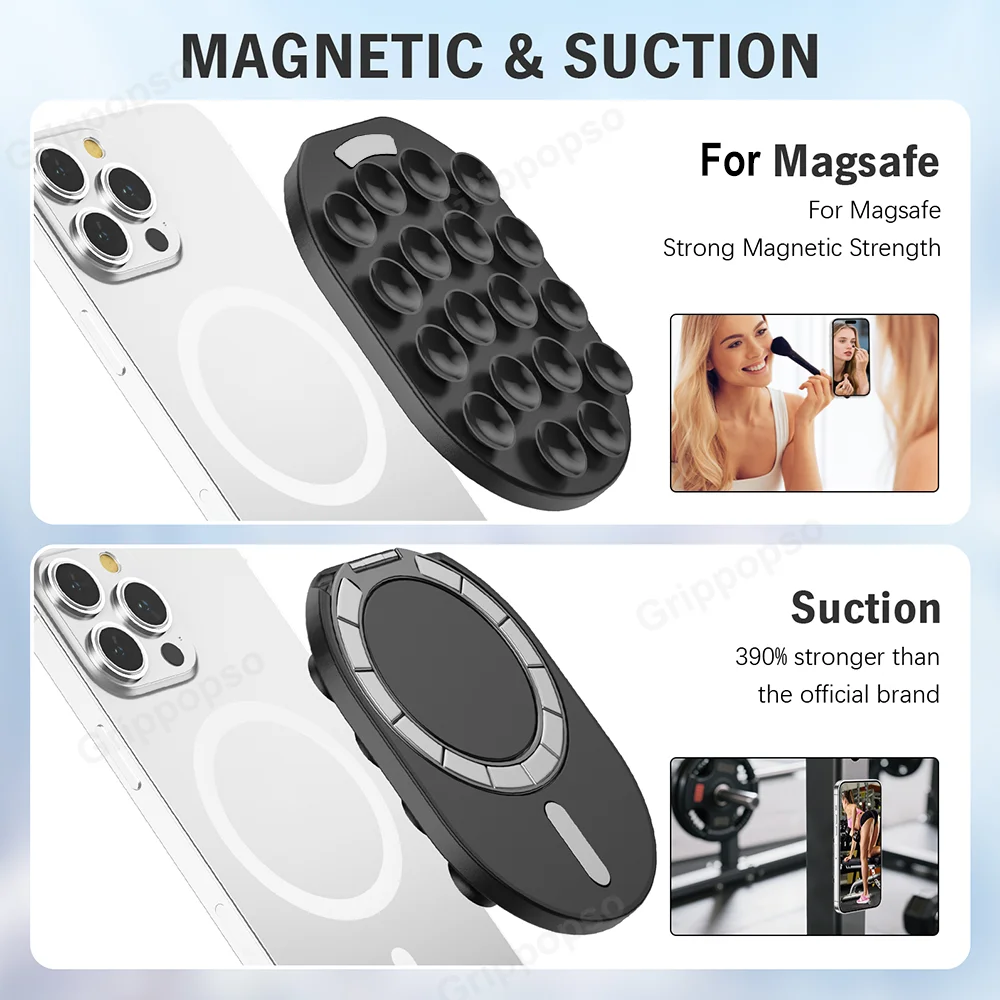 Grippopso Suction Cup Phone Mount For Magsafe Phone Grip Silicone Suction Phone Stand For iPhone For Samsung Cellphone Grip Hold — view 2
