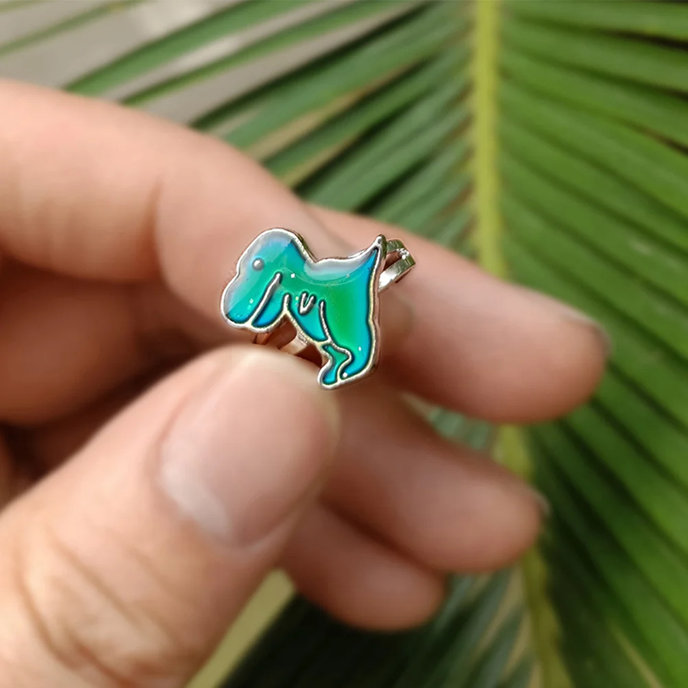 2pcs Dinosaur Shaped Mood Sensing Temperature Rings Color Changing Finger Rings Adjustable Kids Accessories Fashion Toys Pretend