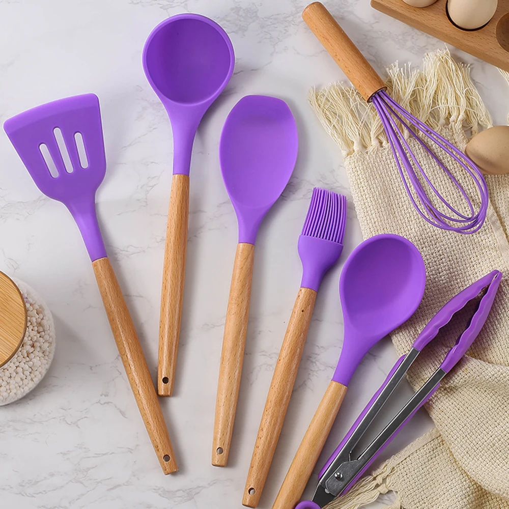 Silicone Kitchen Cooking Tools Heat Resistant Spoon Spatula Kitchenware Non-Stick Ladle Egg Beater Baking Utensils Accessories