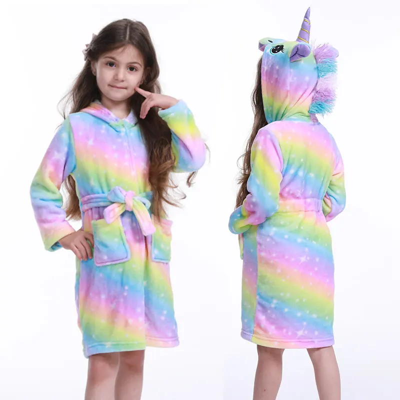 Kids Pajamas Set Child Bathrobe Kids Robe Kids Bathrobe for Girls Flannel Bath Robe Baby Cartoon Sleep Robe Kigurumi for Girl 1-10Years