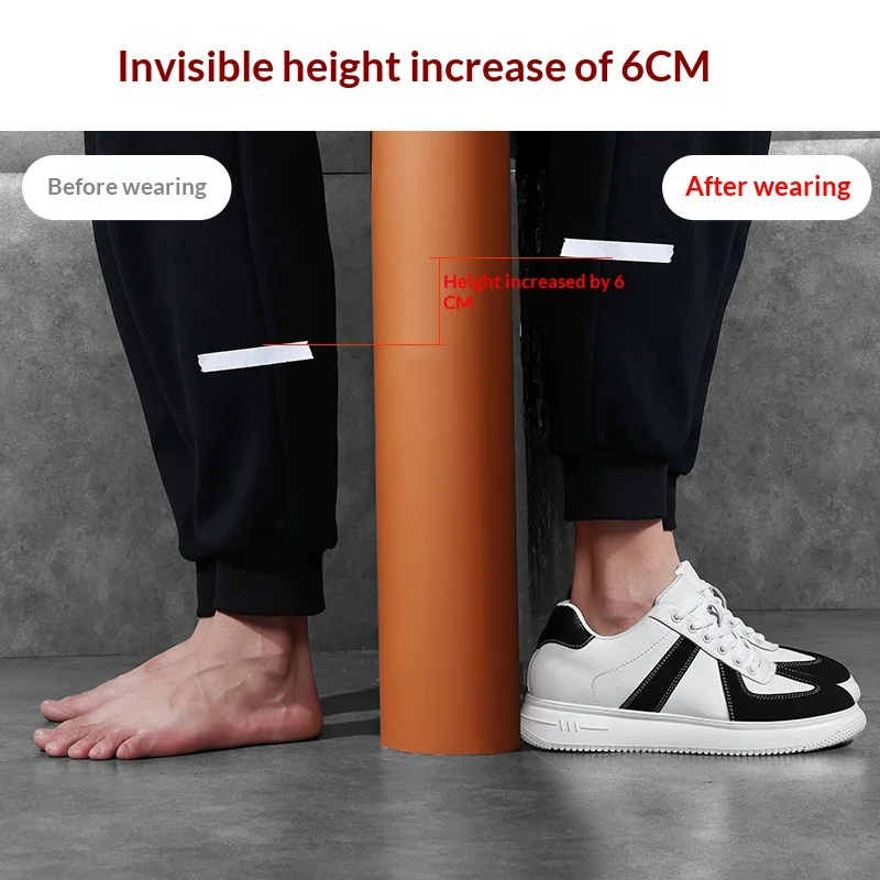 남녀공용 키높이 6cm 숨은굽 운동화, 통기성 좋은 편안한 플랫폼 캐주얼 워킹 엘리베이터 슈즈 (대형 사이즈)