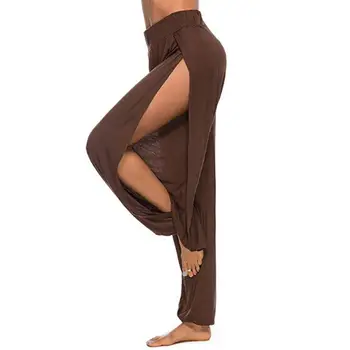 Hip Hop Style Women Harem Pants High Waist Side Slit Design Wide Leg Casual Trousers Solid Color Dance Pants 1