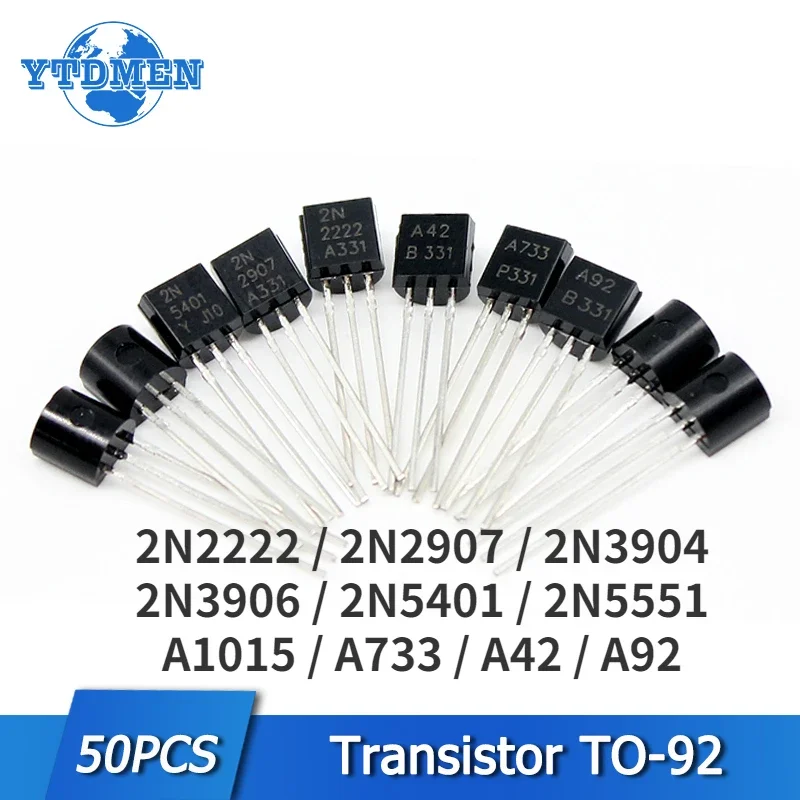 50 шт. 2N3904 TO-92 2N2222 2N2907 2N3906 2N5401 2N5551 A1015 A42 A733 A92 NPN транзисторный Триод Kit