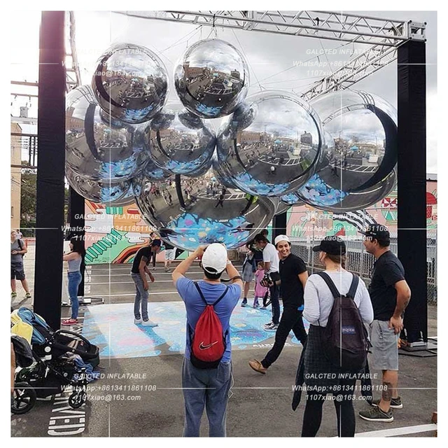 Giant Double Layer Inflatable Disco PVC Hanging Mirror Ball Silvery Mirror Reflective Sphere Balloon For Event Decoration 2