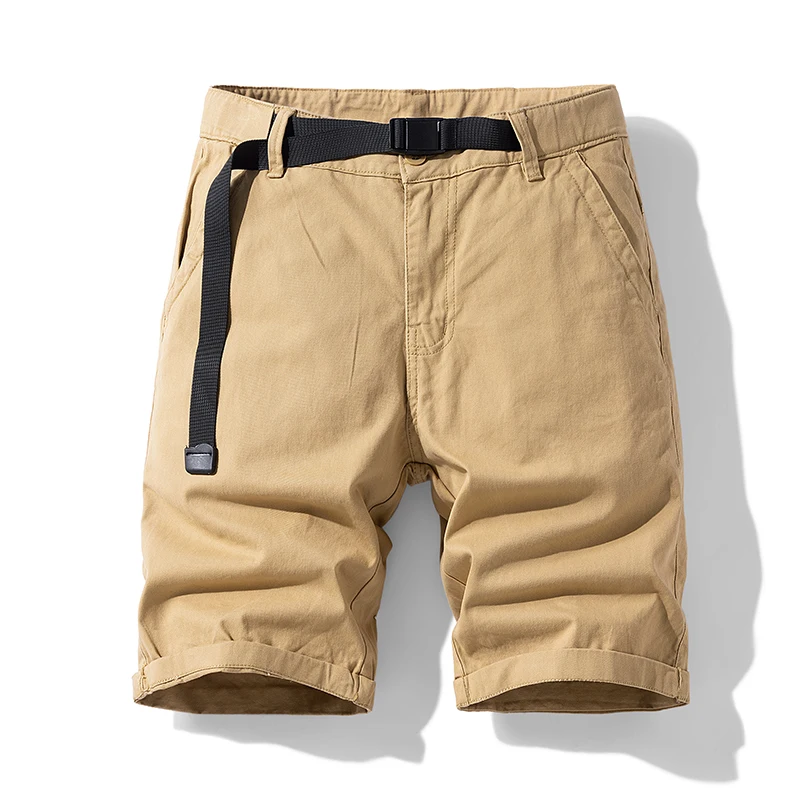 

Men's Casual Cargo Shorts Summer Slim Fit Drawstring Casual Shorts Breathable Cotton Solid Khaki Shorts Male