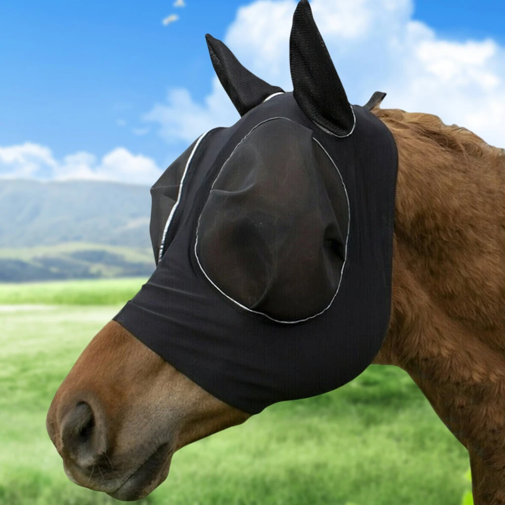 Mesh Fly Mask Hood Breathable Anti Fly Stretchy Knitted Mesh Mask Anti-Worms Horse Flying Mask Horse Riding Equestrian Equipment