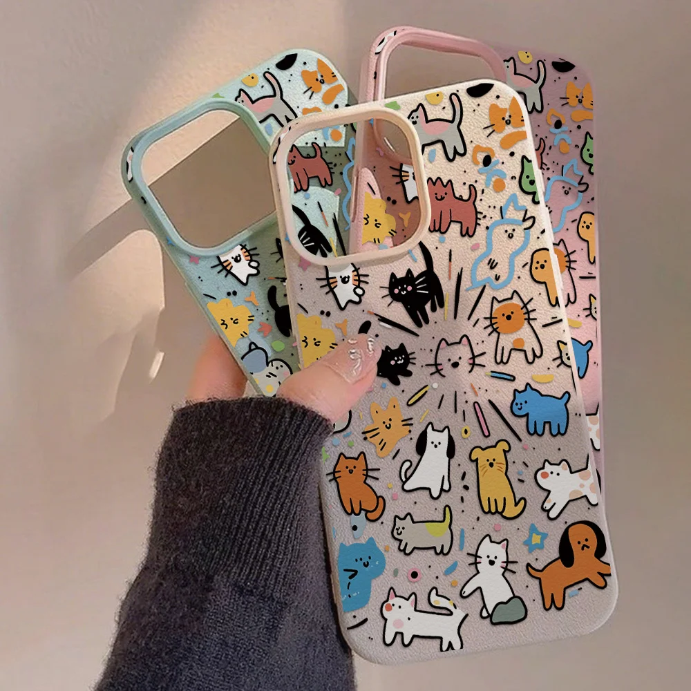 Leather Silicone Graffiti Pet-Themed Shockproof Phone Case