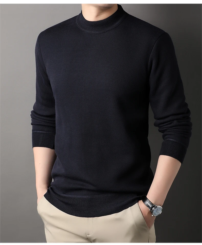 Herren-Pullover mit Rundhalsausschnitt, Fleece-Strickwaren, einfarbig, Samtpullover, schmale Passform, elegante Luxusmarke, braune Strickpullover – Detail 14