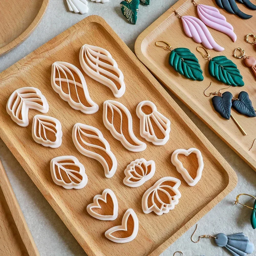Green Plant Leaves Shape Polymer Clay Cutters Flowers Dangle Clay Embossing Pottery Earring Jewelry Pendant Making Tools polymer clay cutter,pottery clay tools,pottery clay carving tools