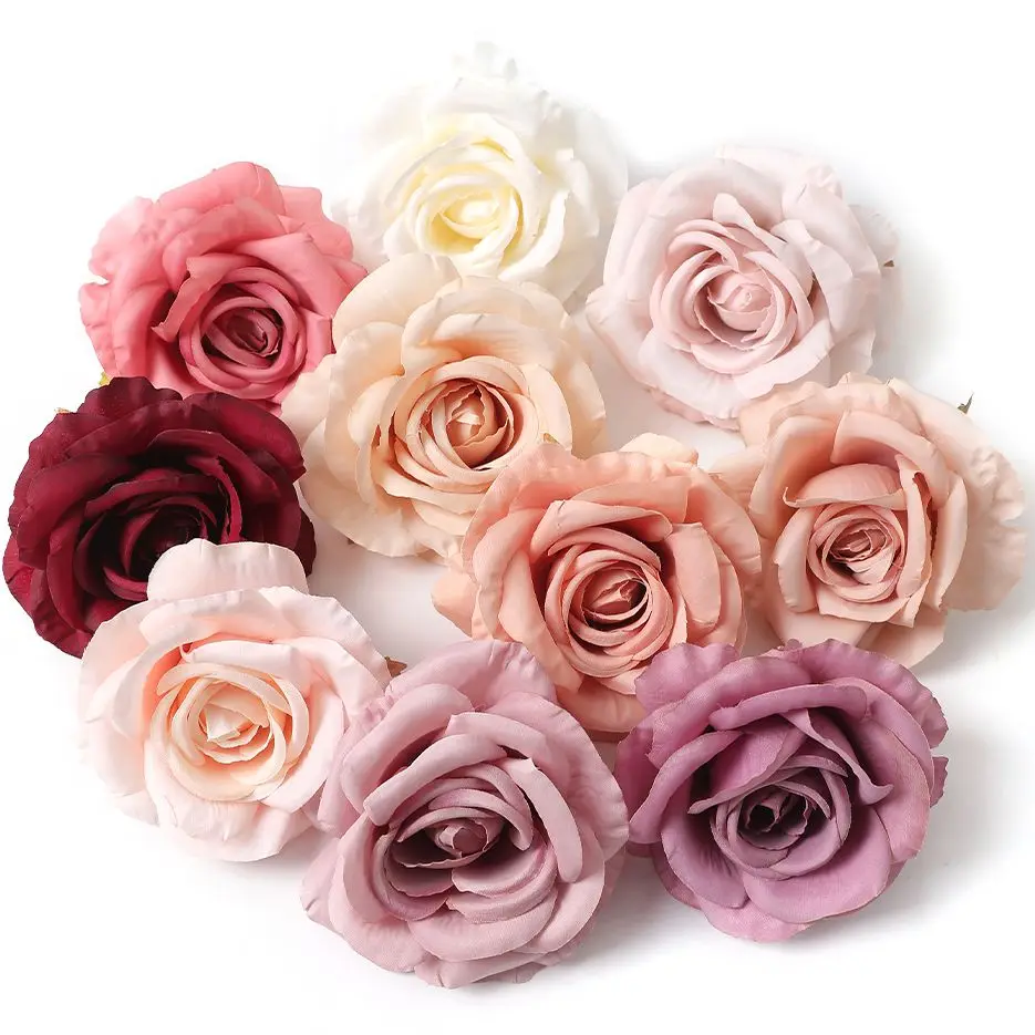 2/5Pcs 10cm Künstliche Rose Seide Blume Köpfe Simulierte Blume Hause Raum Dekoration Hochzeit Dekoration DIY Kranz zubehör