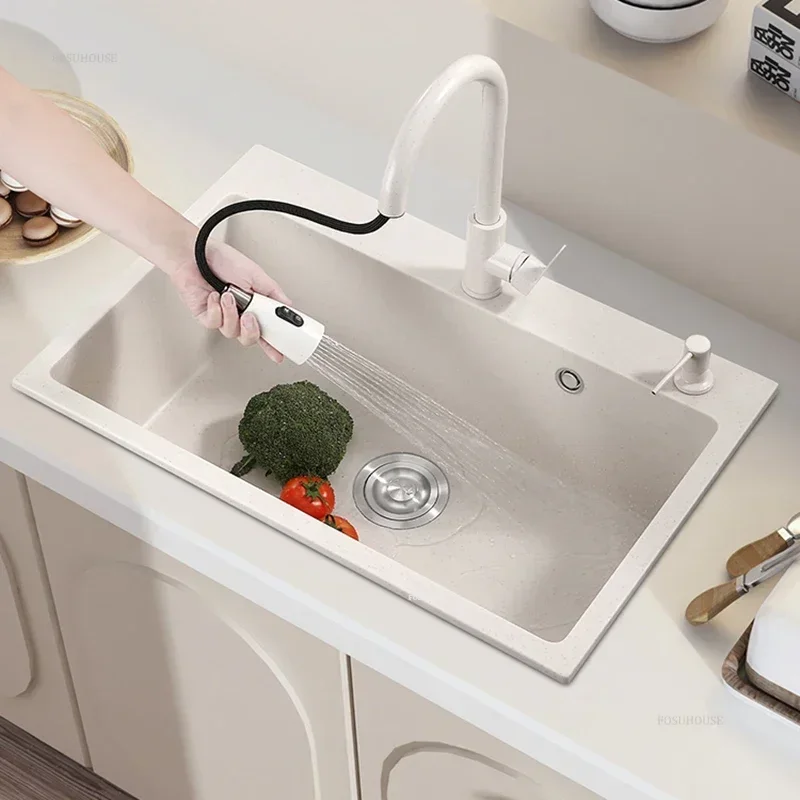 White Kitchen Sink For Dining Room Granite Embedded Smooth Sinks Nordic Fashion Design Kitchen Sinks For Rental Housing N 6