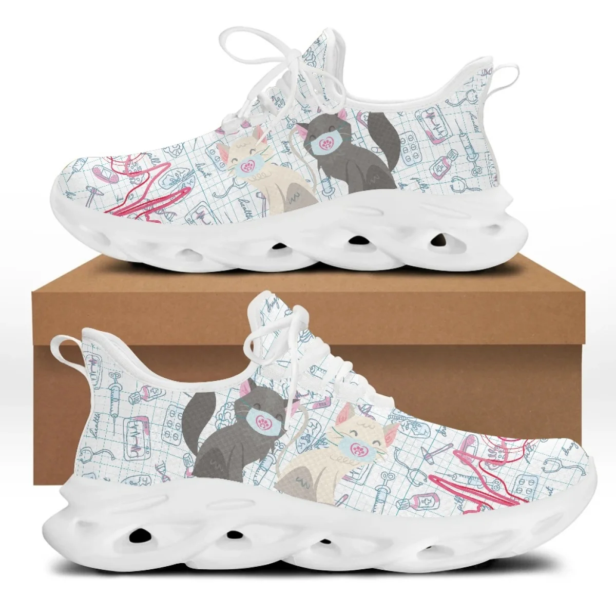 

Yikeluo Medical Equipment Printing Cat Pattern Mesh Swing Shoes for Women Female Platform Shoes Comfortable Lace up Zapatillas