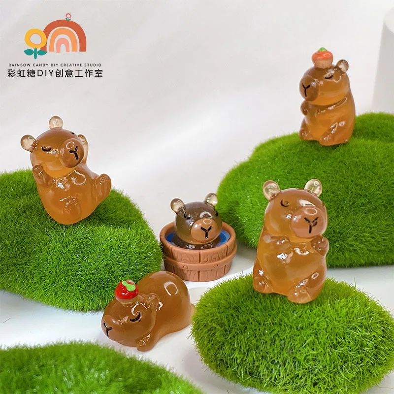 

Мультяшный аниме капибара светящаяся 3D Кукла Смола ручной работы DIY брелок аксессуар материал интерьера автомобиля маленькие украшения Украшение