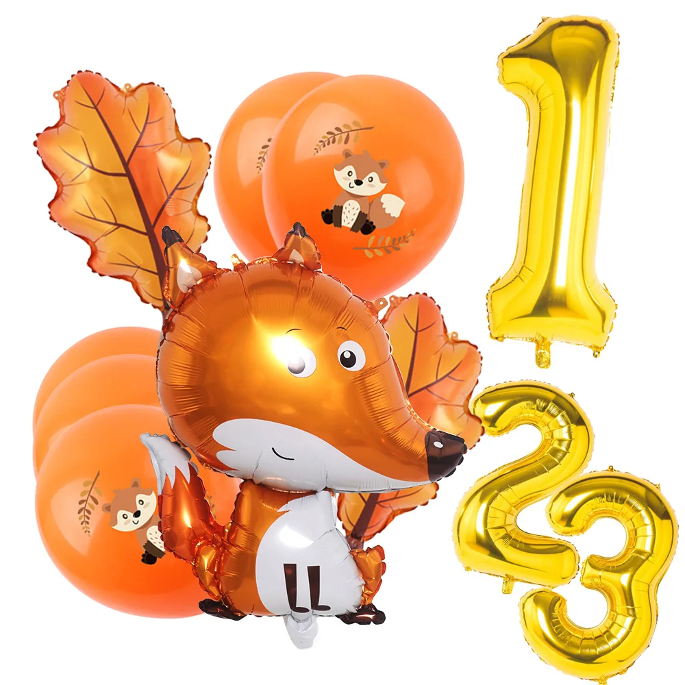 

9Pcs/Set Fox Balloons Woodland Animal Birthday Party Decorations 32 Inch Big Number Gold Fox Baby Shower Children Gift Supplies