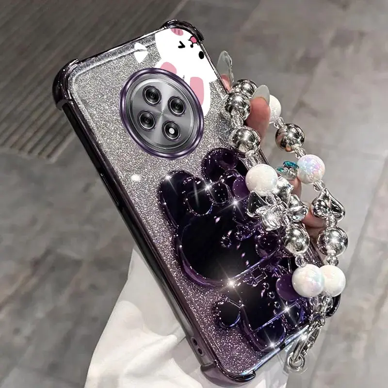 Glitter Mirror Rabbit Phone Holder Case with Anti-Knock Stand and Airbag Protection