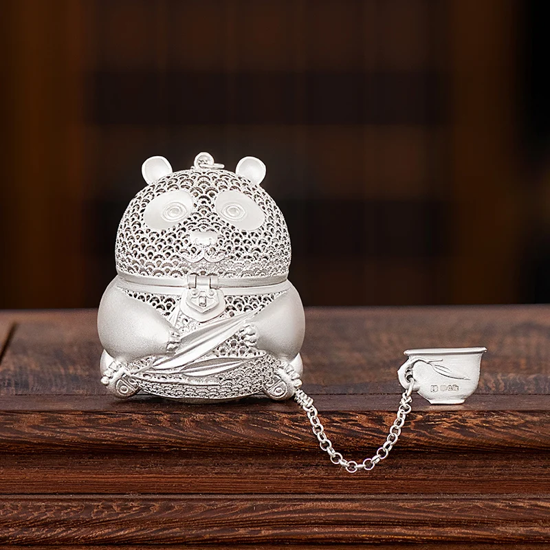 

Creative Cute Pet Panda Tea Leak Sterling Silver 999 Tea Filter Mesh Artifact Teaset With Chain Portable Accessories Gifts