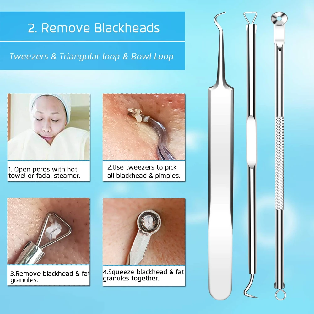 5 PCS Blackhead Remover Comedones Extractor Acne Removal Kit for Blemish, Whitehead Popping, Zit Removing for Nose Face Blackhead Remover