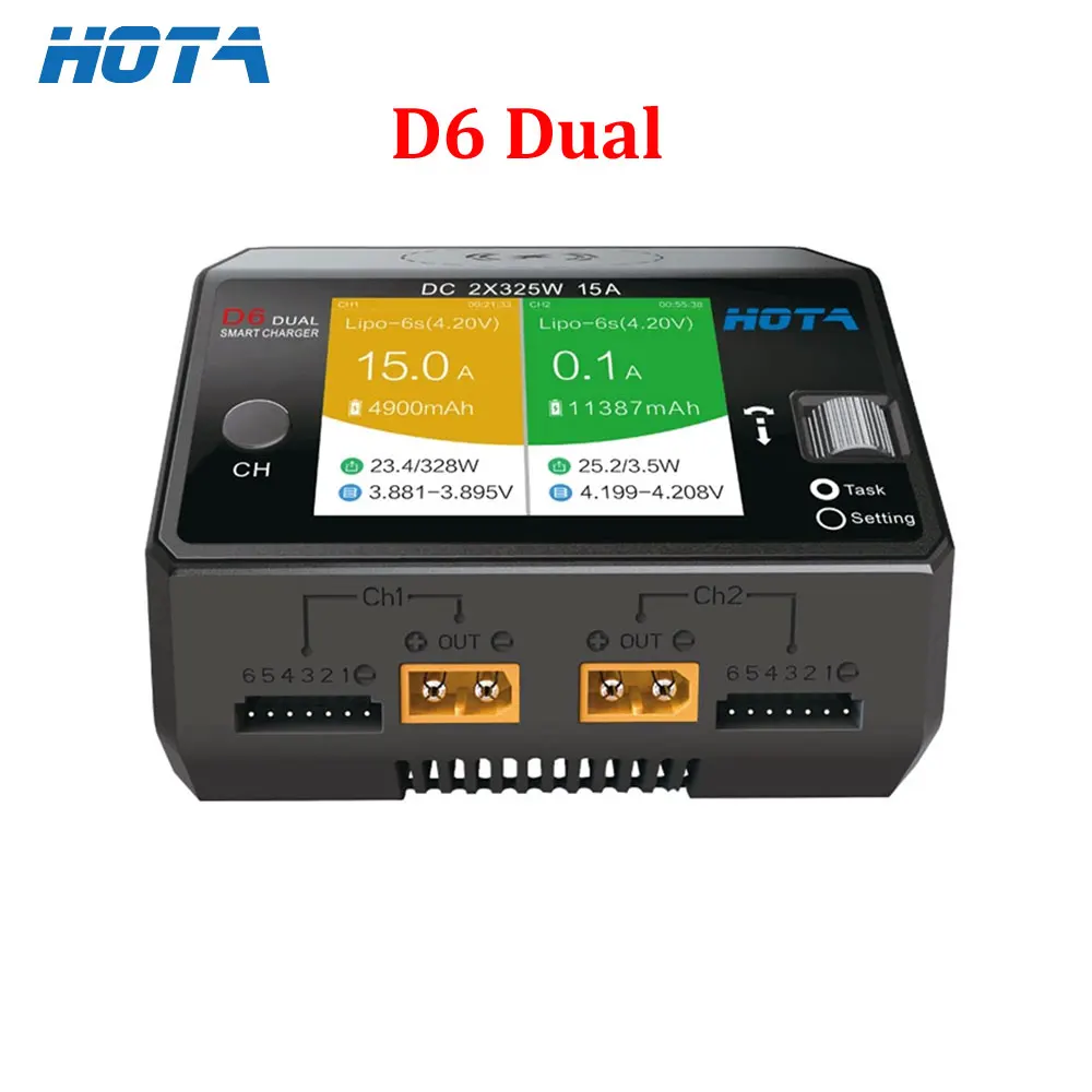 HOTA D6 Dual Smart Charger DC650W 15A Built-in Micro USB for 1-6S Lipo LiHV/NiZn/Nicd/NiMH Battery