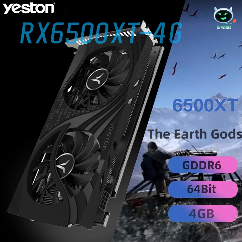 Yeston RX6500XT-4G D6 Gaming Graphics Cards GPU 64Bit/GDDR6 Memory 2 Large Size Cooling Fans Video Card DP+HD Ports видеокарты