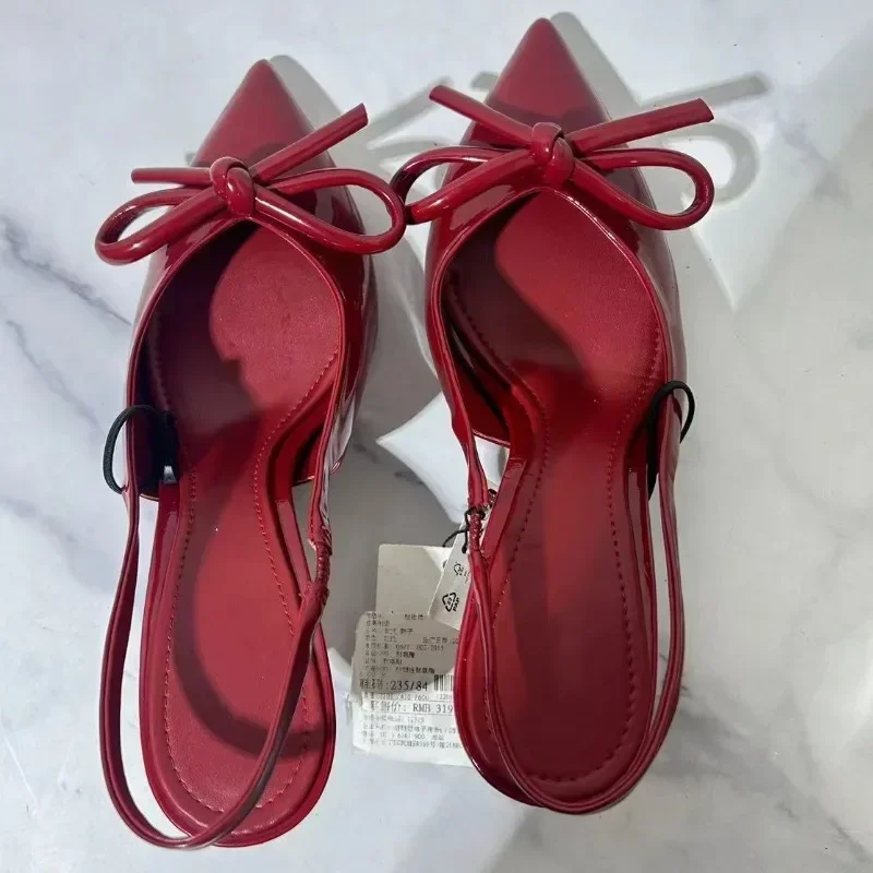 Women Bow Pointed Toe High Heels Sandals Slingback Shoes Mules Sandals