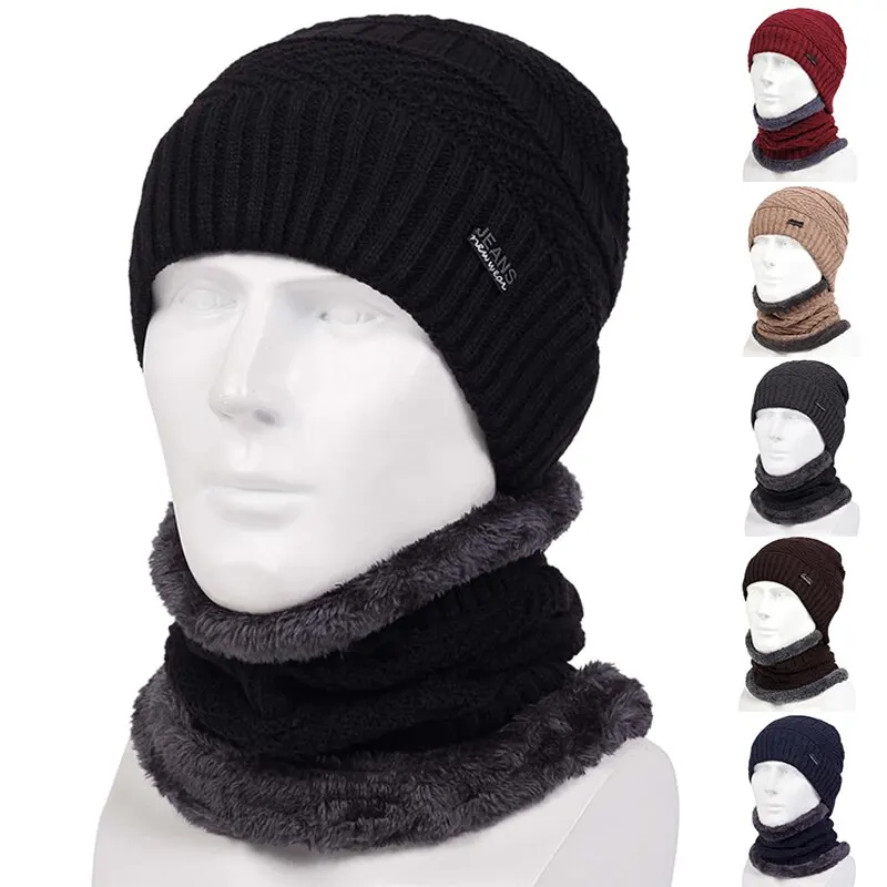 Winter Hat Winter Accessories Knitted Hat Scarf Set Winter Men Hats Ear Protection Warm Thick Knitted Hat Unisex Scarf Windproof Baseball Cap for Outdoor Riding and Snow Activities